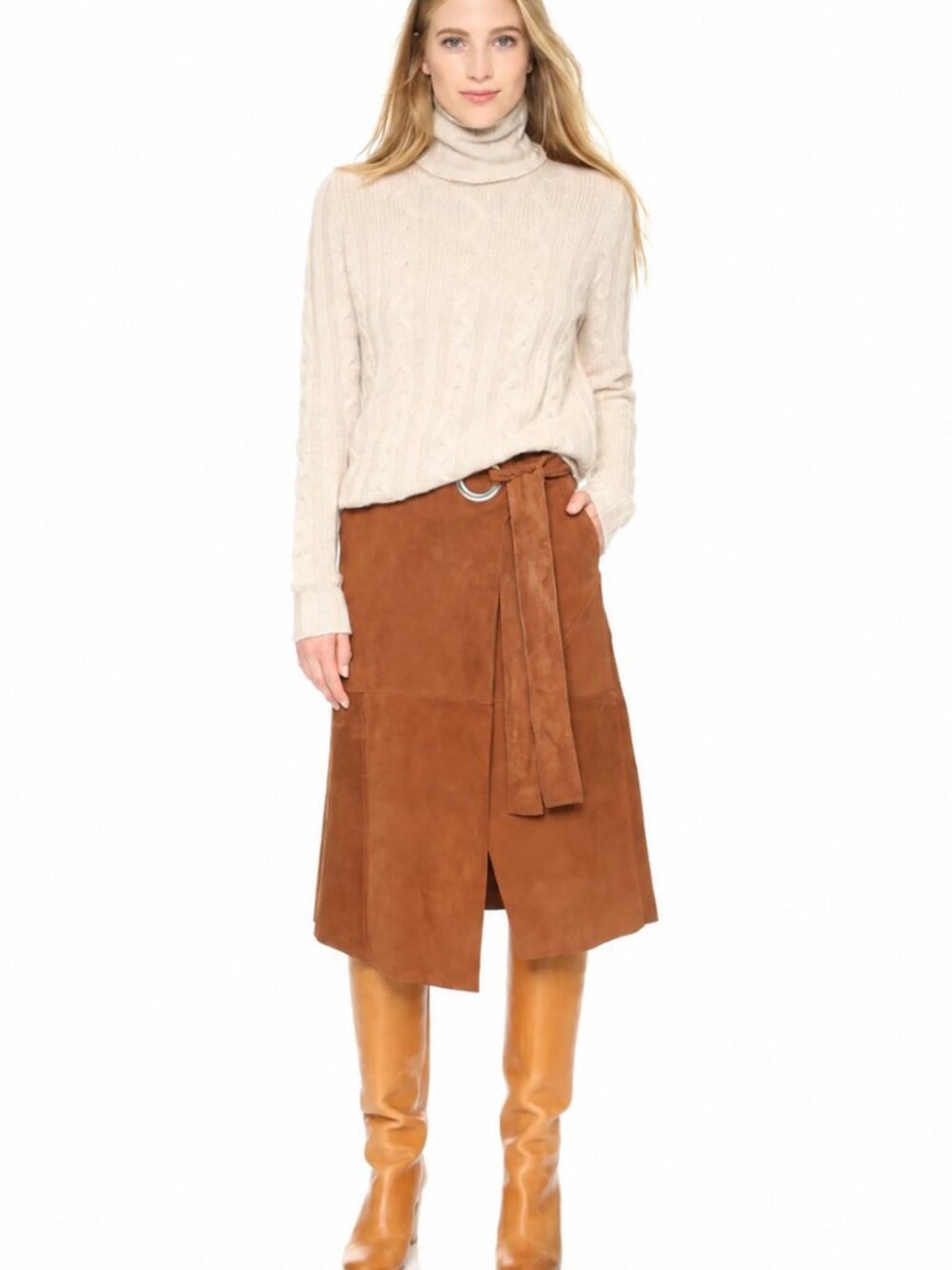 Tibi Cognac Suede Wrap Skirt with Grommet Sash Tie - Sz 6 (runs slightly large)